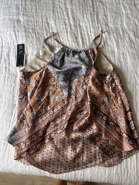 BCX Paisley Patchwork Spaghetti Strap Camisole in Navy & Rust